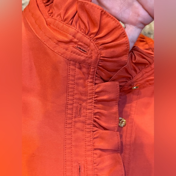 Tory Burch Vibrant Orange Silk Blouse Top. Size 6. Ruffled neckline EUC - Picture 5 of 9